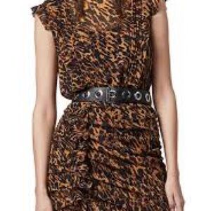 AllSaints Hali Ambient Leopard Print Ruffle Minidress.